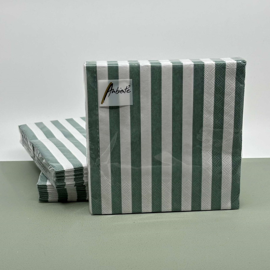 Serviette streifen salbei 16.5x16.5cm