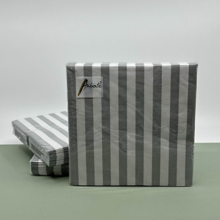 Serviette streifen grau 16.5x16.5cm