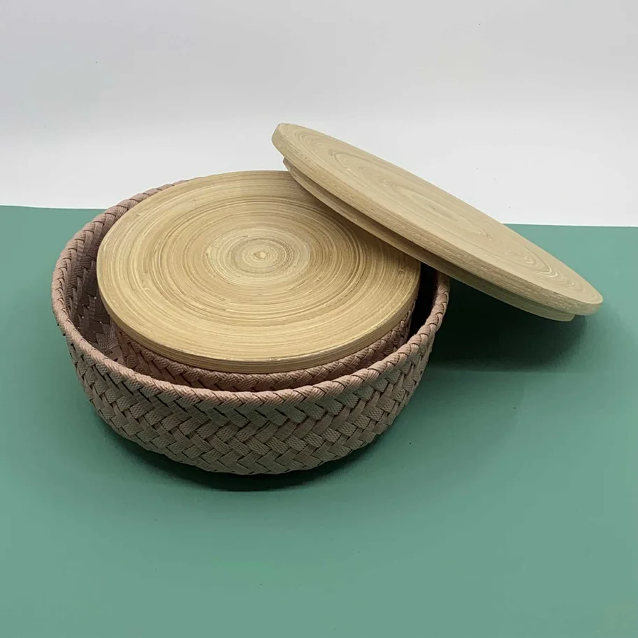 Korb mit Holzdeckel altrosa