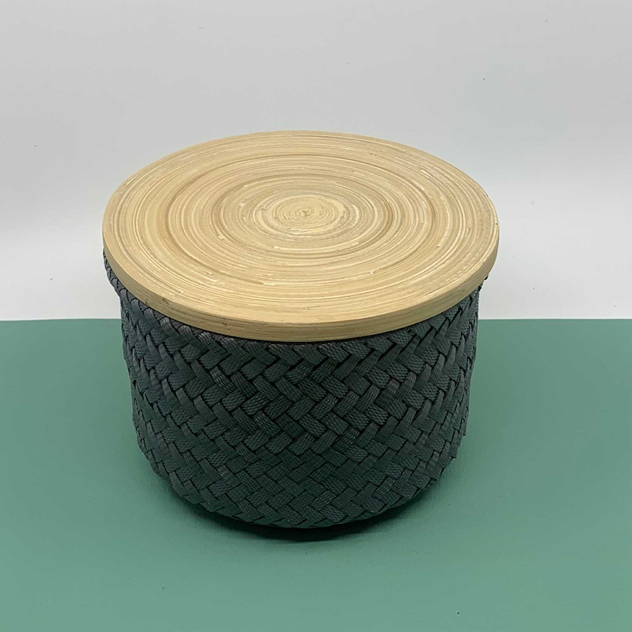 Korb mit Holzdeckel grau