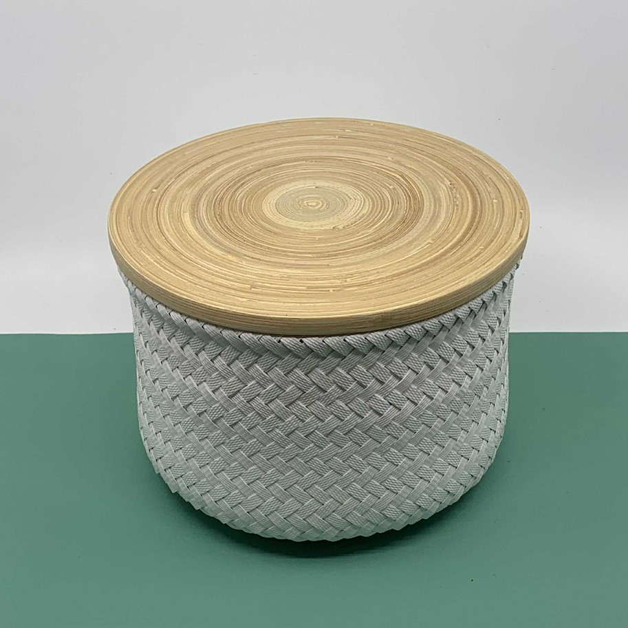 Korb mit Holzdeckel weiss