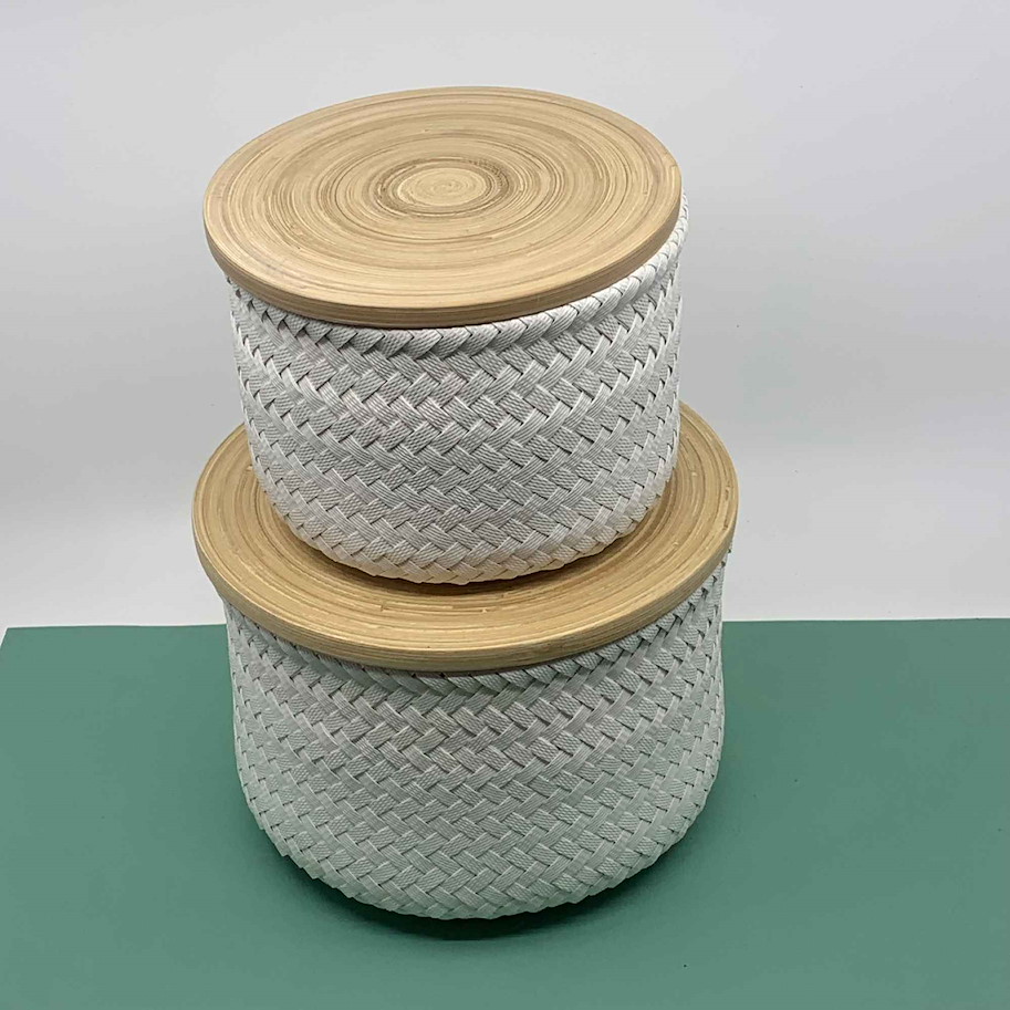 Korb mit Holzdeckel weiss