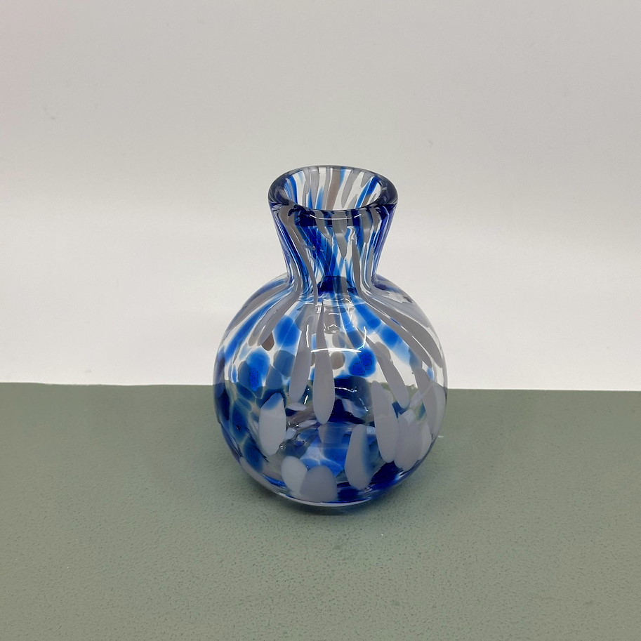 Vase Glas blau weiss 