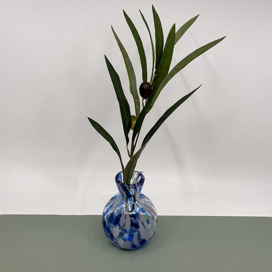 Vase Glas blau weiss 