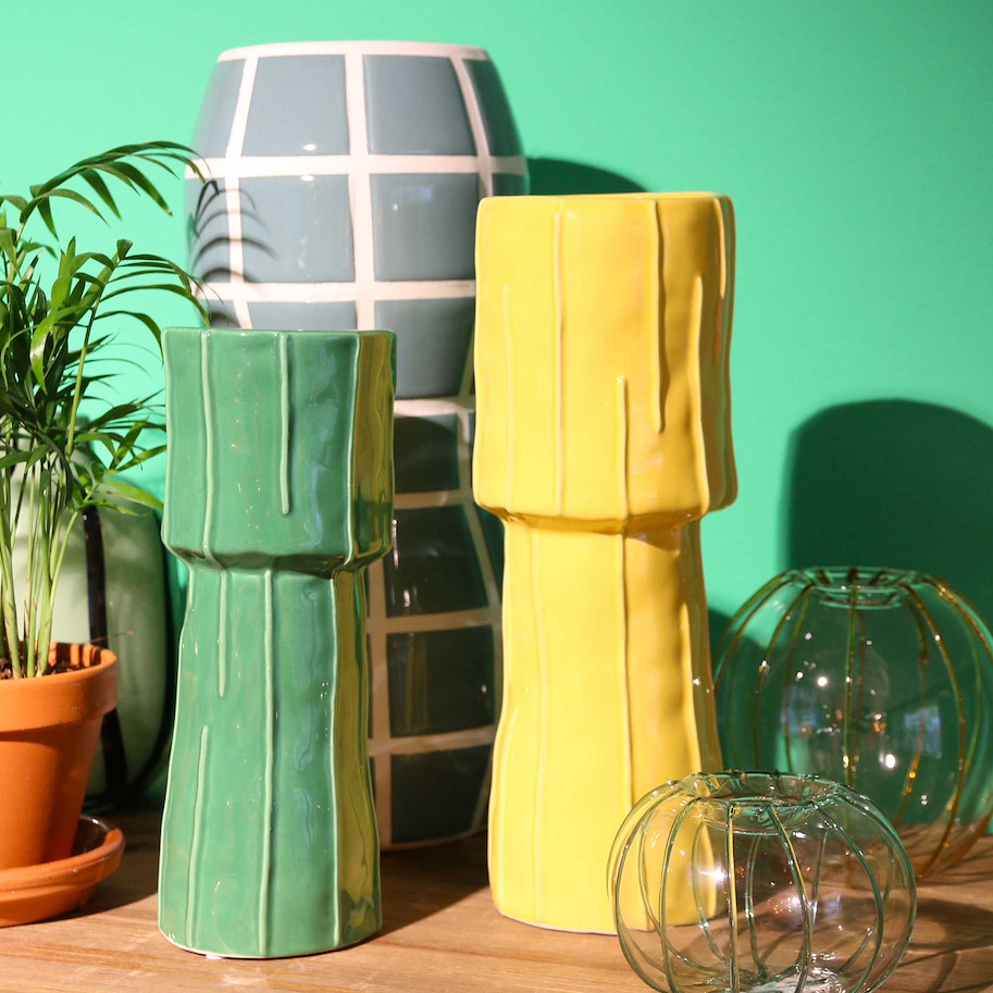 Vase Steingut gelb